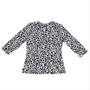 EC MARC NEW YORK ANDREW MARC ANIMAL PRINT LONG SLEEVE TOP W/GOLD LOGO BUTTONS SM